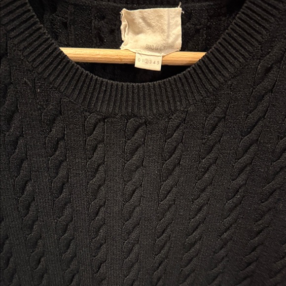 2 in 1 dress/ Black Cable Knit 3/4 sleeves Sweater with striped cotton skirts - Picture 2 of 6